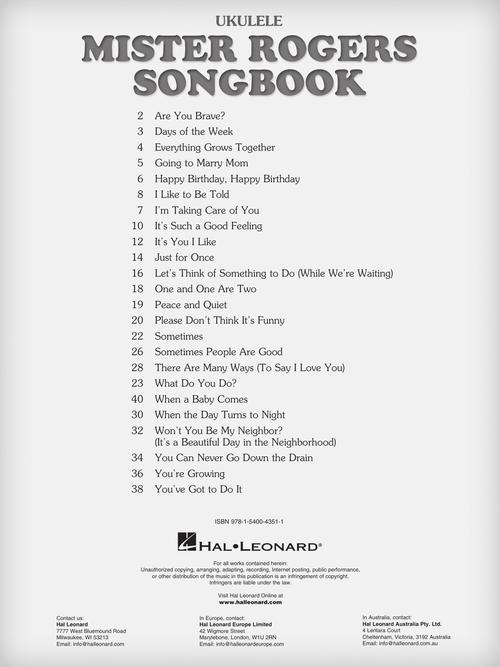 Hal Leonard, Mister Rogers Songbook - Ukulele